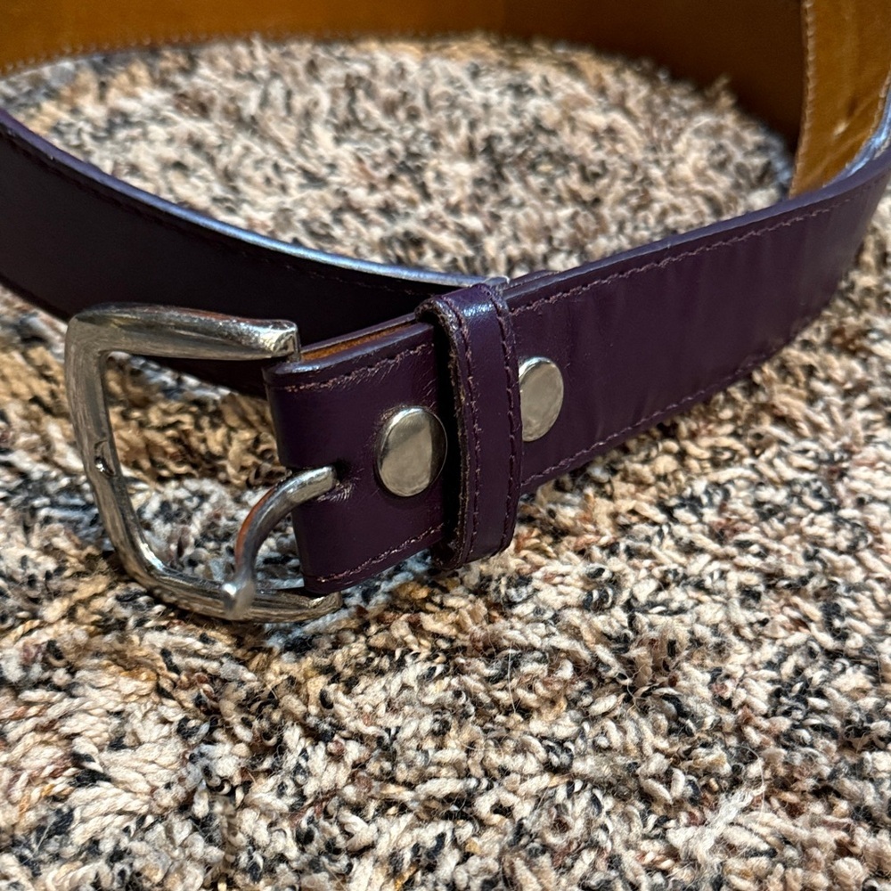 Men's Purple Leather Belt with Silver Buckle